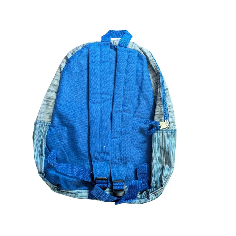 Blue & Gray Backpack School Bookbag Travel Bag w/ Front Zipper Pocket Adjustable
